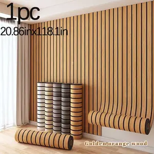 Self-Stick Wood Grain Wallpaper Roll, 40cm X 300cm Thick Grid Straight Line Texture, Easy Peel & Stick Modern Home Decor