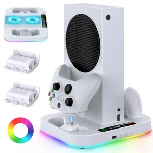 Cooling Stand for Xbox Series S with RGB Light, MENEEA Fast Charger Station with 2x1400mAH Batteries,Cooler Accessories with 3-speed Adjustable Fan, Dual Charger Dock, 15 Light Modes, 2.0 USB Port Console Smartphone box controller boutique switch v4