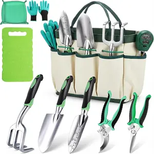 10 count Heavy-Duty Garden Tools Set for Beginners - Rust-Proof  Garden Kit with Soil Tester, Repotting Mat & Kneeling Pad,  Gardening  for Women, Mom & Beginners