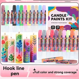 24 Color -0.338 Ounce -3D Stereoscopic Hook Pen Hand drawn DIY Creative Production Paint Pen Suitable for Glass Painting, Ceramics, Graffiti, and DIY Handicrafts 3D Painting and Decorative Supplies