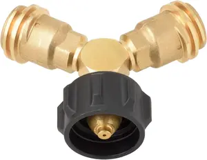 B BRAZIFY Propane Tank Y Splitter Adapter with Valves, 2-Way LP Gas Connector