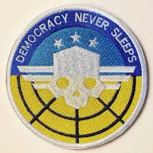 Helldivers Inspired Fan Gear Democracy Never Sleeps Patch Skull Emblem Morale Patch Blue Yellow Embroidered 3 4 5 Sizes Iron On Sew On Hook Backing