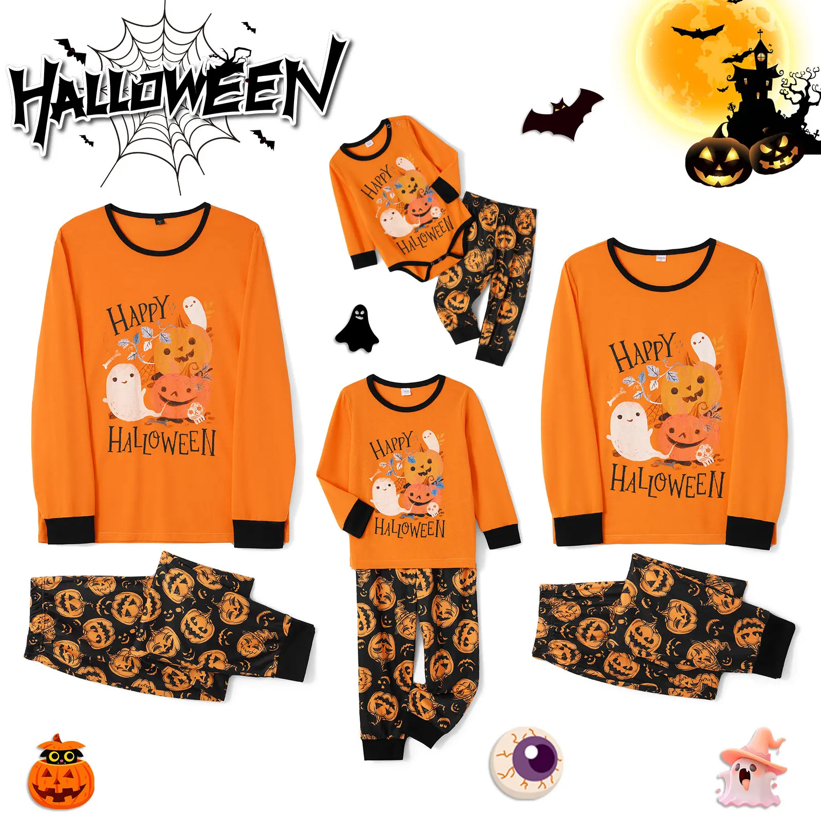 Family Matching Halloween 2-Piece Long Sleeve Pajama Sets, Baby Clothes Outfits with Tops & Pants, Funny Halloween Sleepwear Jammies, Women
