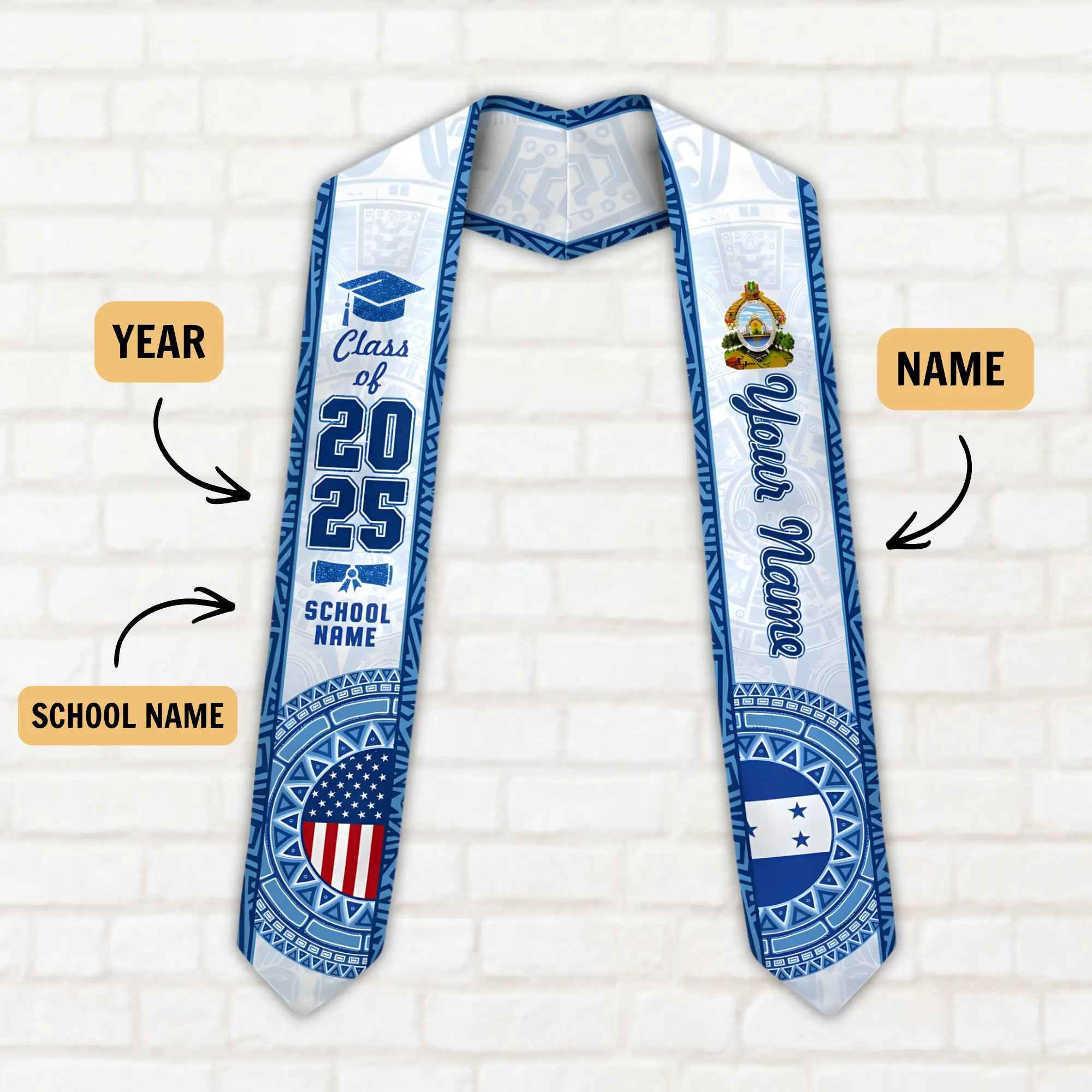 Personalized Honduras Graduation Stple 2026, Honduras America Flag Graduation Sash 2026