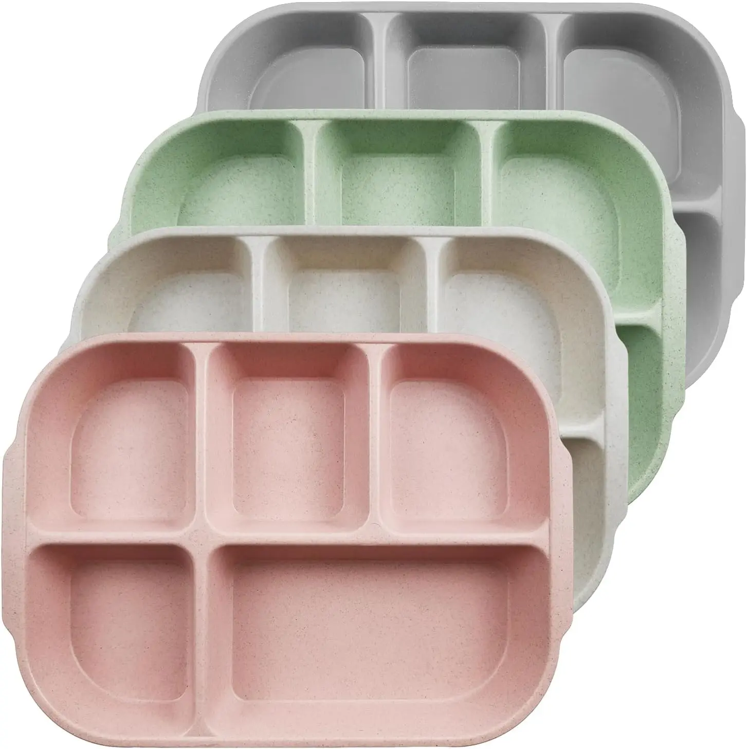 10.8 Inch 4PCS Divided Plates for Kids Adults, Portion Control Plates, Dishwasher & Microwave Safe Compartment Plate, Unbreakable Lightweight Reusable Wheat Straw Plates, INS