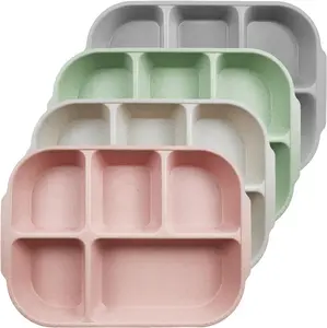 10.8 Inch 4PCS Divided Plates for Kids Adults, Portion Control Plates, Dishwasher & Microwave Safe Compartment Plate, Unbreakable Lightweight Reusable Wheat Straw Plates, INS