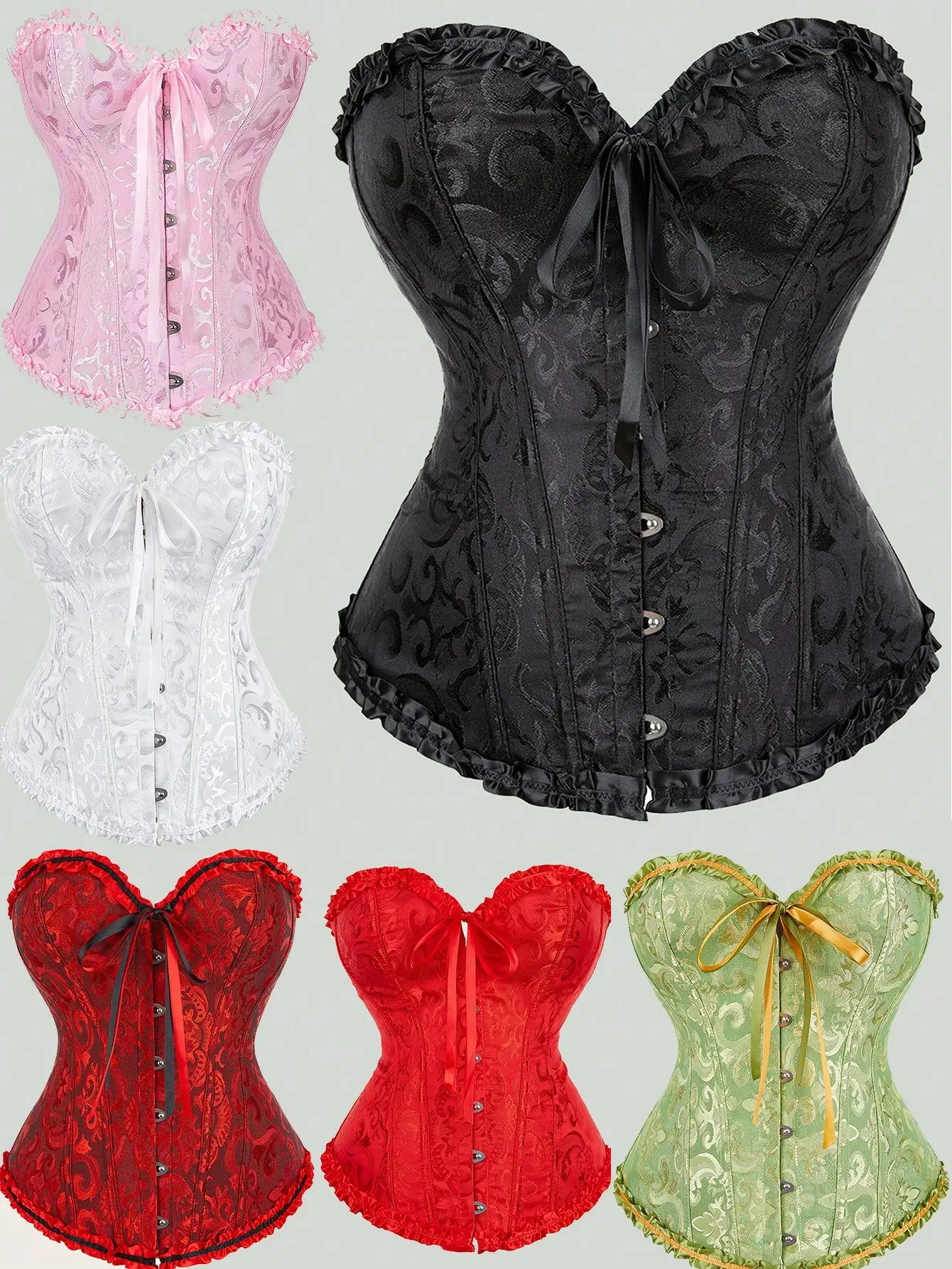 Women's Lace Up Boned Overbust Corset Bustier Lingerie Bodyshaper TopRenaissance CorsetHalloween Lace Push Up Bodyshaper Top with Bustier PirateCostume Bustier Tops Corset Shapewear Steampunk Corsetand Lingerie Design Fajas Para  Fit Gothic Clothes