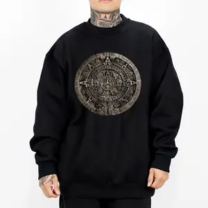 Chicano Clothing Aztec Art Mex Clothes Oversized Graphic Tee for Men & Women Medium Heavy Polyester Sweatshirt Loose Fit Casual Streetwear AZT27 Black Unisex Hoodie