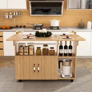 Multi-Functional Folding Table with Storage Shelves and Wheels, 47 Inch Foldable Dining Table for Small Spaces, Compact Desk for Kitchen, Dorm, Office