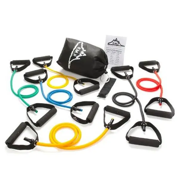 212 MAIN Unisex 6-Piece Rubber Tube Resistance Bands Set (2-40 lbs) with Cushioned Grip, Door Anchor, Bag, Exercise Chart - for Fitness Workouts, General Rehabilitation, Beginner to Expert Levels