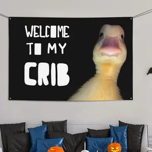 Welcome to My Crib Flag 3x5 Feet Duck Meme Flag,Funny Flags Man Cave Wall Flag with 4 Brass Grommets  tapestry for Bedroom Living Room Dorm Wall  Decor
