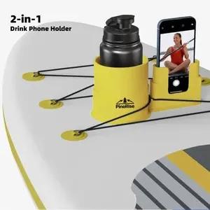 2-in-1 Surfboard Kayak Drink Phone Holder Universal Water Sports Mount for SUP Paddle Board Boat Canoe, Anti-Slip Waterproof Stable Cup Stand, Outdoor Beach Lake Fishing Travel Essential Accessories