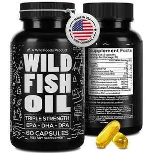 Wild Foods Omega-3 Fish Oil Capsules | Natural, Non-GMO, Gluten Free | DPA, DHA, EPA Triple Strength Optimum Heart & Joint Nutrition