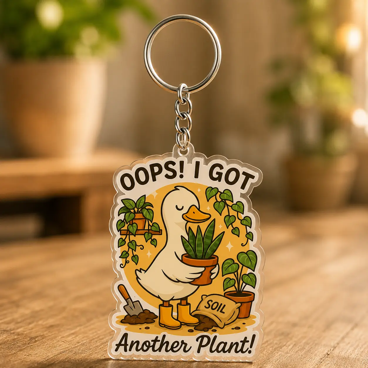 Oops! I Got Another Plant Duck Acrylic Keychain, Funny Plant Lover Gift, Cute Gardening Duck Keychain, Houseplant Addict Accessory, Plant Mom Gift