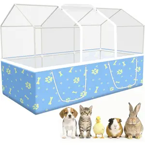 Rabbit Cage, 48" x 24" Large Pet Playpen Enclosure for Small Animal- Guinea Pig, Hamster, Bunny, Puppy, PVC Frame Chicken Coop with Waterproof Tarp & Mesh Cover Indoor Outdoor