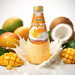 Vinut Coconut Milk Drink Mango Flavor with Coconut Jelly Plant Based Non-Dairy Lactose Free 290ml Glass Bottle Pack of 6 12 or 24 Fruity Beverage