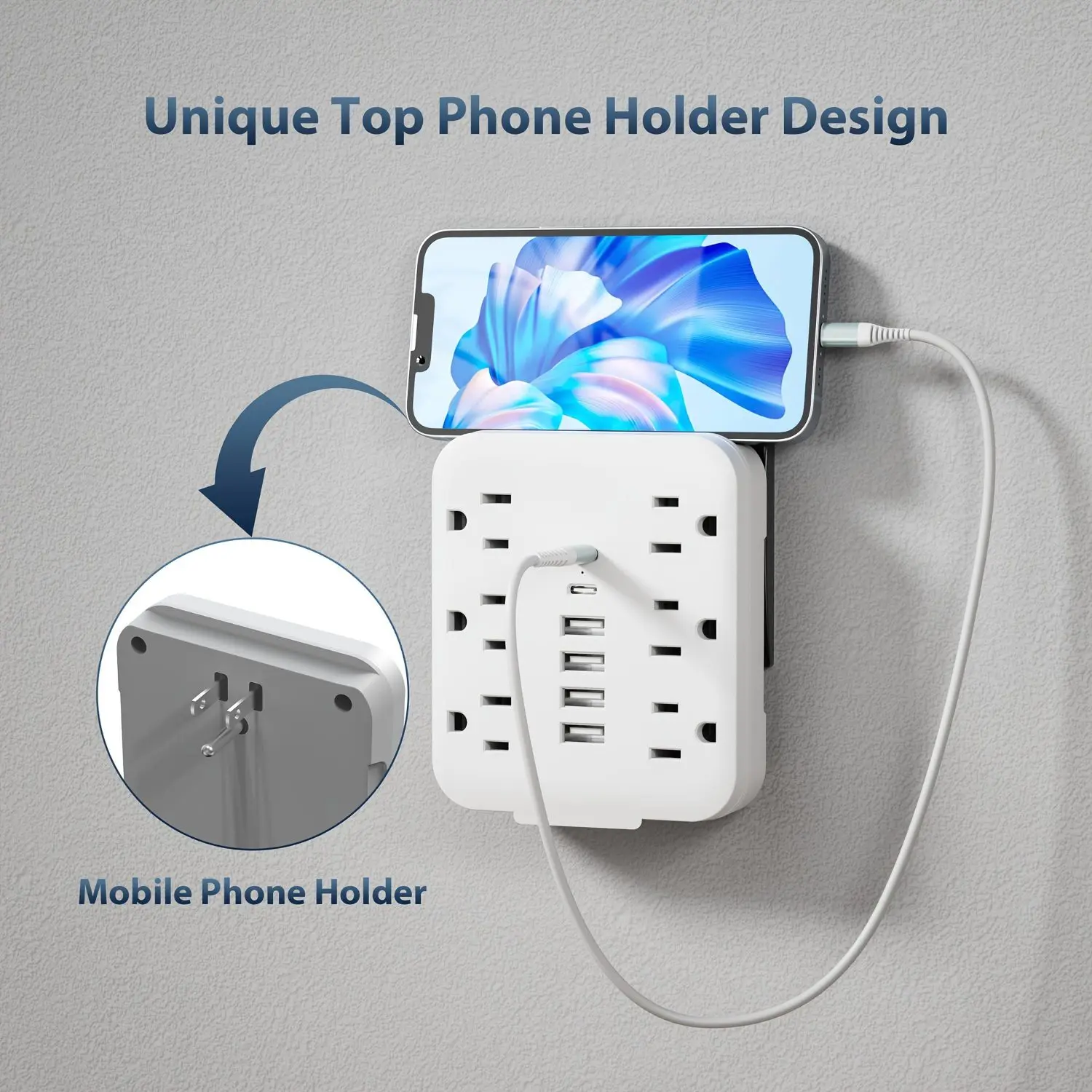 12-in-1 Mini Power Adapter - 6 AC Outlets, 4 USB Ports, 2 Type-C Ports, Rugged Durable Portable Wall Socket for Travel, Home, Office Use
