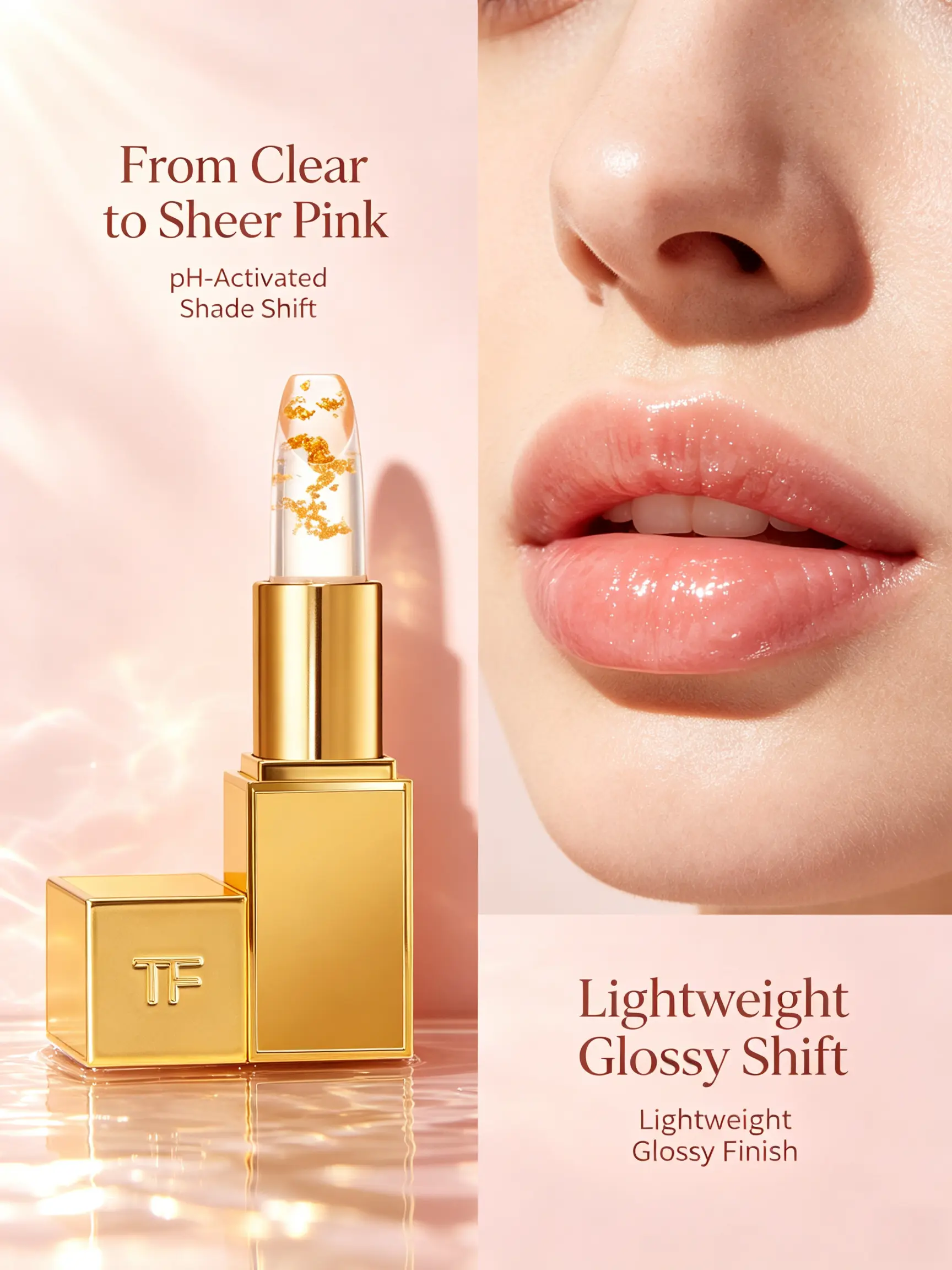 TOM FORD Soleil Lip Blush Z09, 24K Real Gold Flakes pH Color Changing Lip Balm, Hydrating Sheer Pink Tint Lip Moisturizer 3g