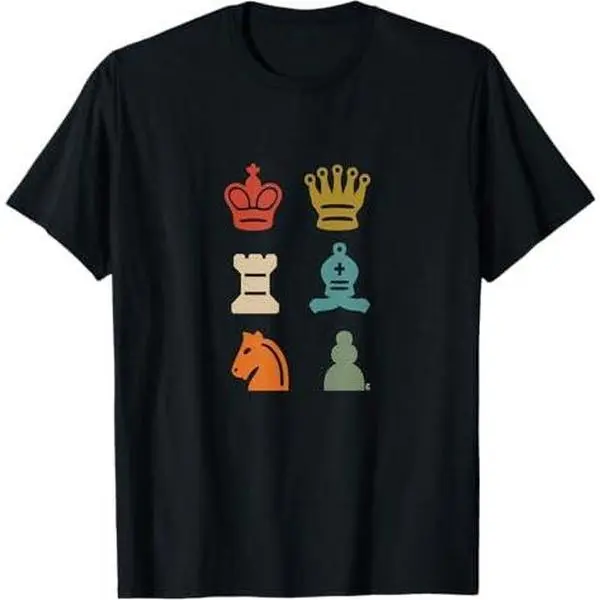 Retro Chess Pieces Checkmate King Queen Knight Rook T-Shirt