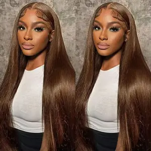 Brown 13x6 Lace Front Straight Wigs Human Hair HD Lace Frontal Wig Pre Plucked Lace Front Wigs Human Hair 180% Density Colored #4 Brown Wigs for Women