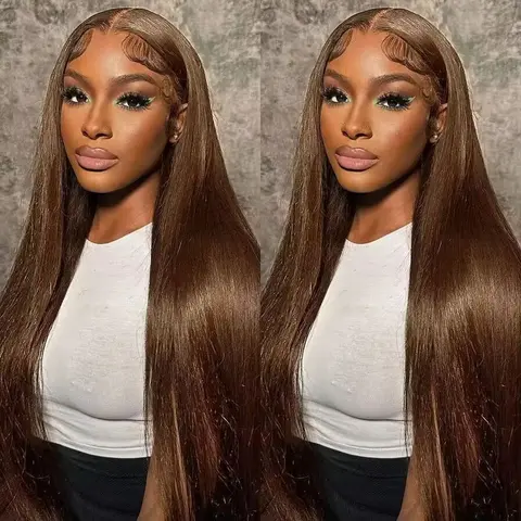 Brown 13x6 Lace Front Straight Wigs Human Hair HD Lace Frontal Wig Pre Plucked Lace Front Wigs Human Hair 180% Density Colored #4 Brown Wigs for Women