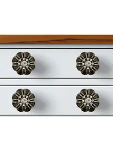 HomeRoots 635797 Black & Gold Iron & Faux Crystal Scalloped Shape Drawer Pull Knobs - Set of 6