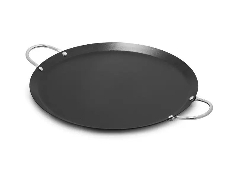 13.5in Carbon Steel Nonstick Round Comal with Metal Handles, Black