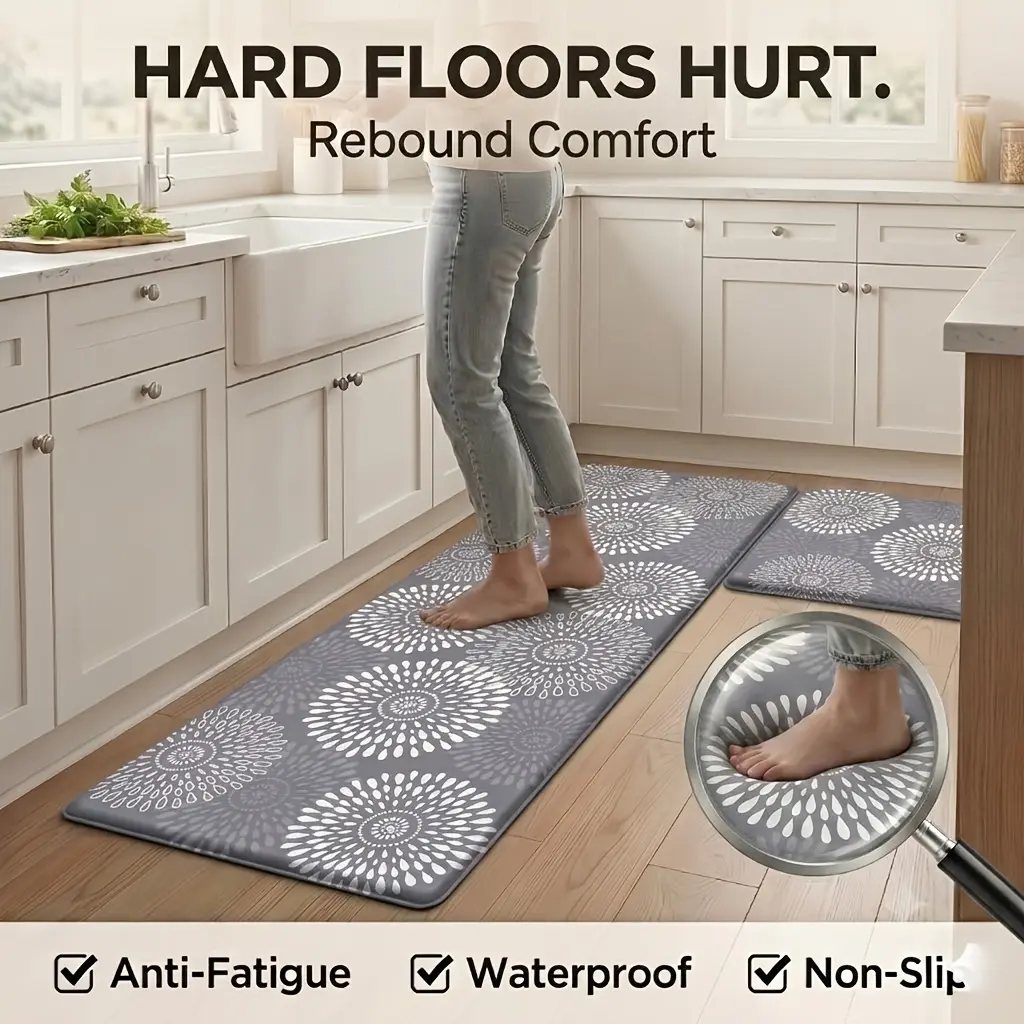2pcs Comfortable standing kitchen mat–Memory Foam Sponge Anti-Fatigue Non-Slip Oil Resistant Easy Clean  Firework pattern Mat for Kitchen, Sink, Laundry, Office, Home Decor