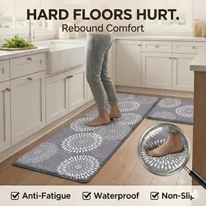 Long Indoor Moroccan Firework Pattern Memory Foam PVC Cushion - Anti-Fatigue, Non-Slip, Oil-Resistant, Easy-Clean Standing Mat for Kitchen Sink Area, Home Decor