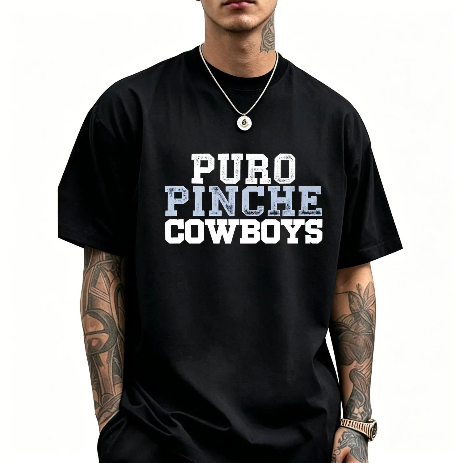 Puro Pinche Cowboys Men's Cotton Short Sleeve Crew Neck T Shirt Casual Tee