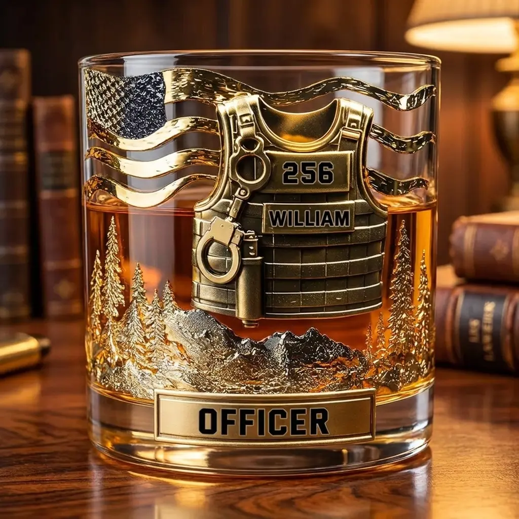 Serve And Protect - Personalized Police Officer Whiskey Glass - Funny Gifts For Him, Husband, Grandpa, Dad - Personalized Whiskey Glass, Custom Engraved Bourbon Glass, Old Fashioned Rocks Glass