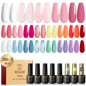 ROSALIND Mini 23Pcs Gel Polish Nails Set 20Colors White Pink Purple Gel Polish with Base Top &Matt Coat 3 Gel Varnishes Set Long Lasting Cured with UV Lamp Manicure Beauty Chrstmas Set