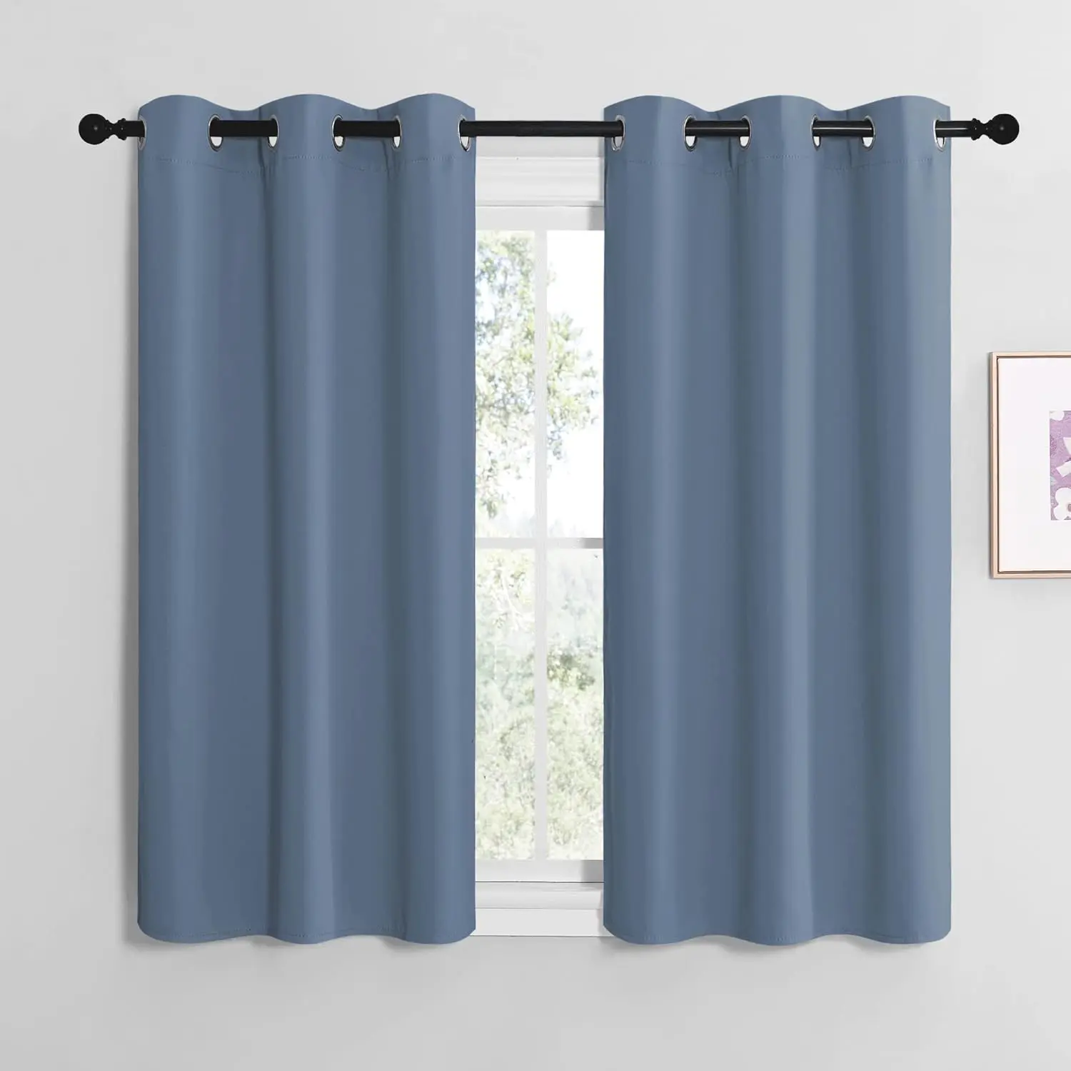 NICETOWN Home Fashion Thermal Insulated Solid Grommet Blackout Window Treatment Curtain Panels for Loft， Cafe (Stone Blue， 1 Pair， 42 inches Wide by 50 inches Long)