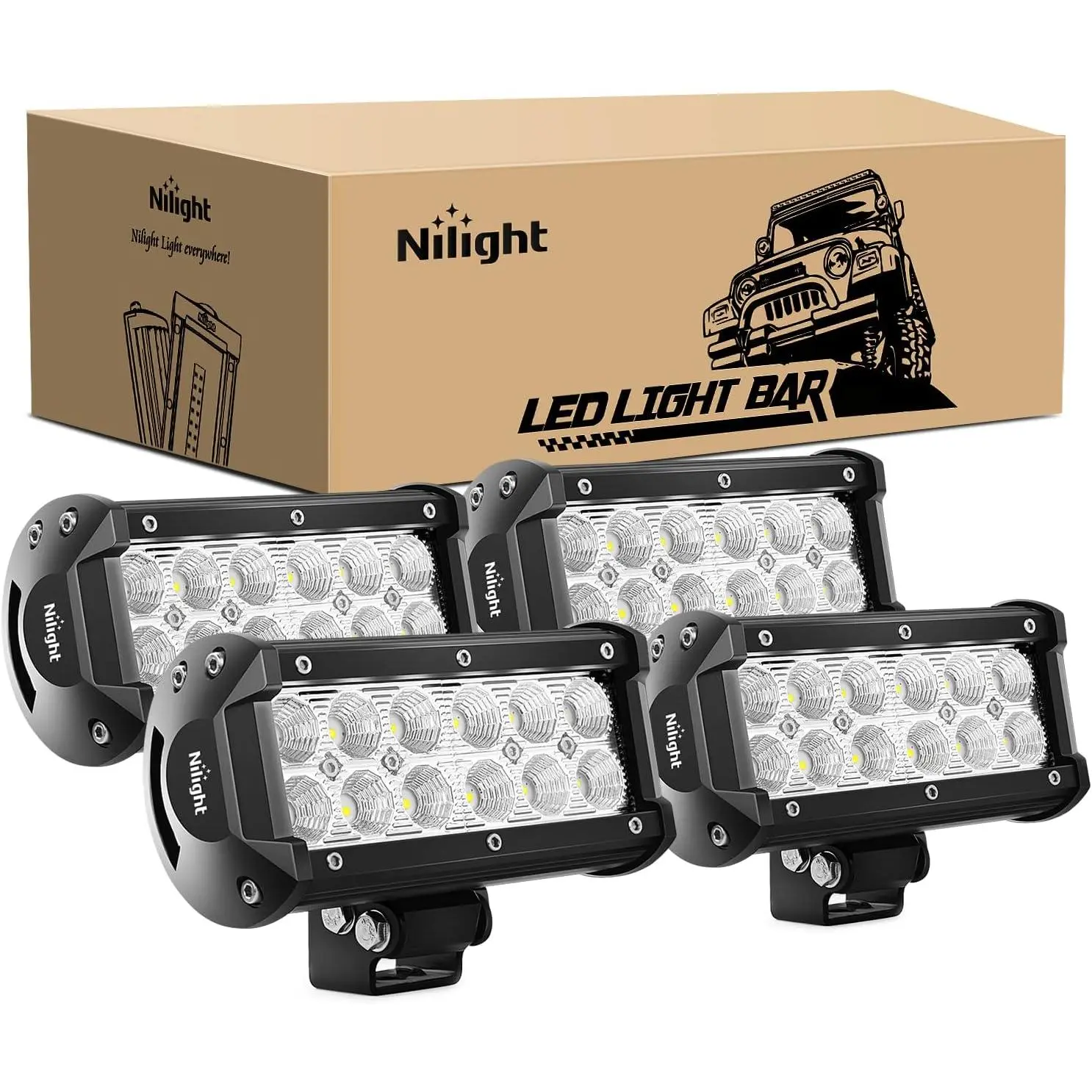 Nilight 4PCS 36W 6.5 Inch Flood LED Light Bar - 36w Power, Heat Dissipation, Waterproof Design, Multi-Use Off-Road Driving Fog Lights for Jeep