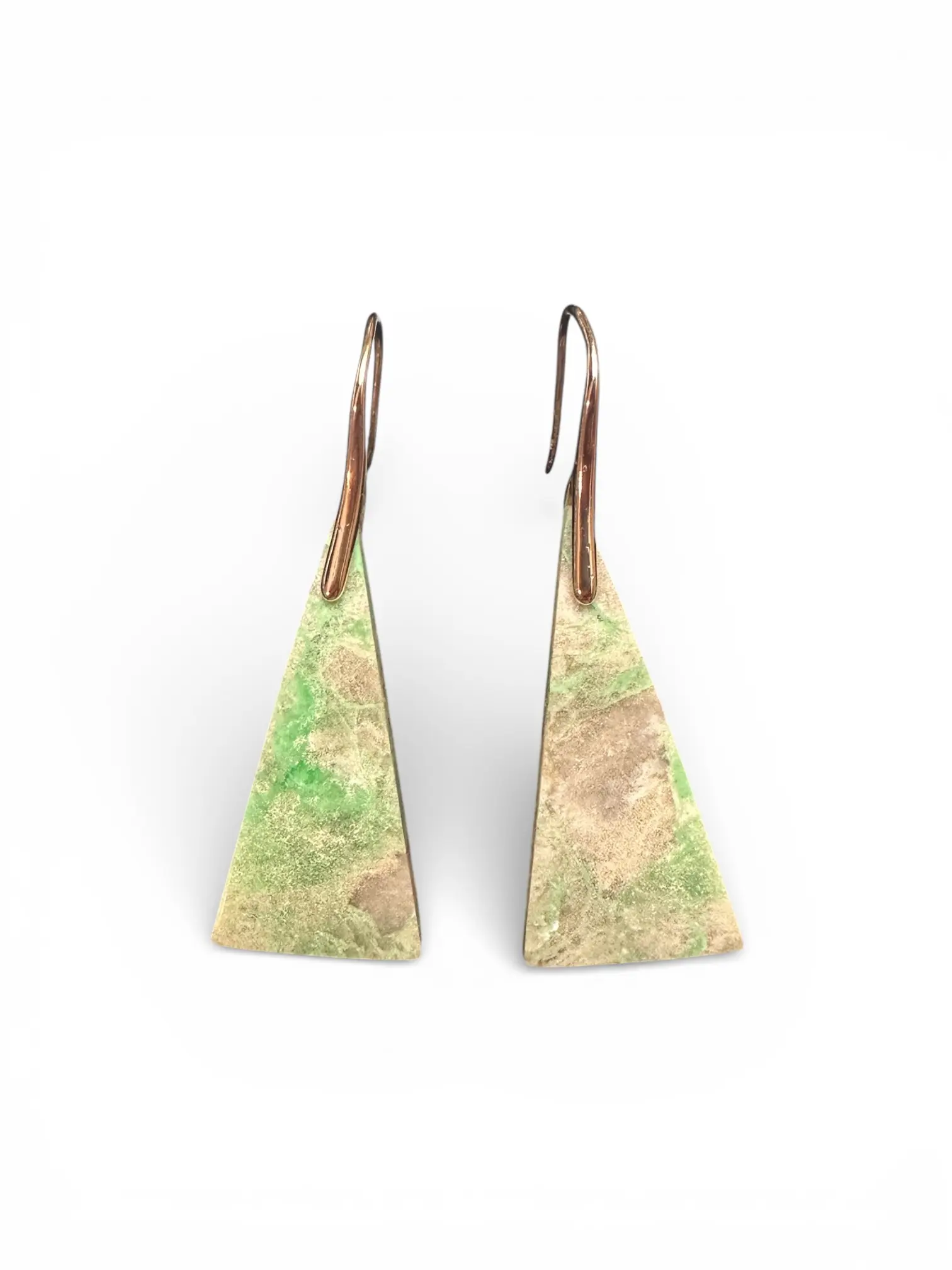 Handmade Natural Variscite Triangle Drop Earrings – 14k Gold Plated – Unique Artisan Gemstones