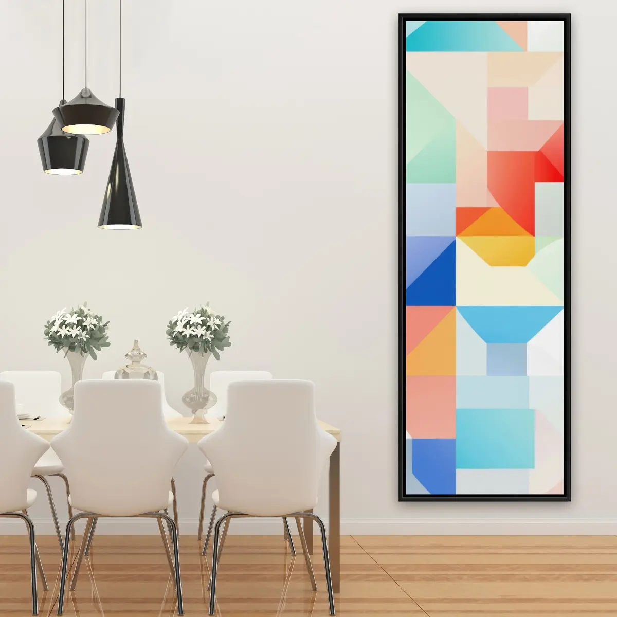 Pictorem C1FC2060U1Z31H 20 x 60 in. Geometric Cadence - Red Framed Canvas Wall Art for Home Decor