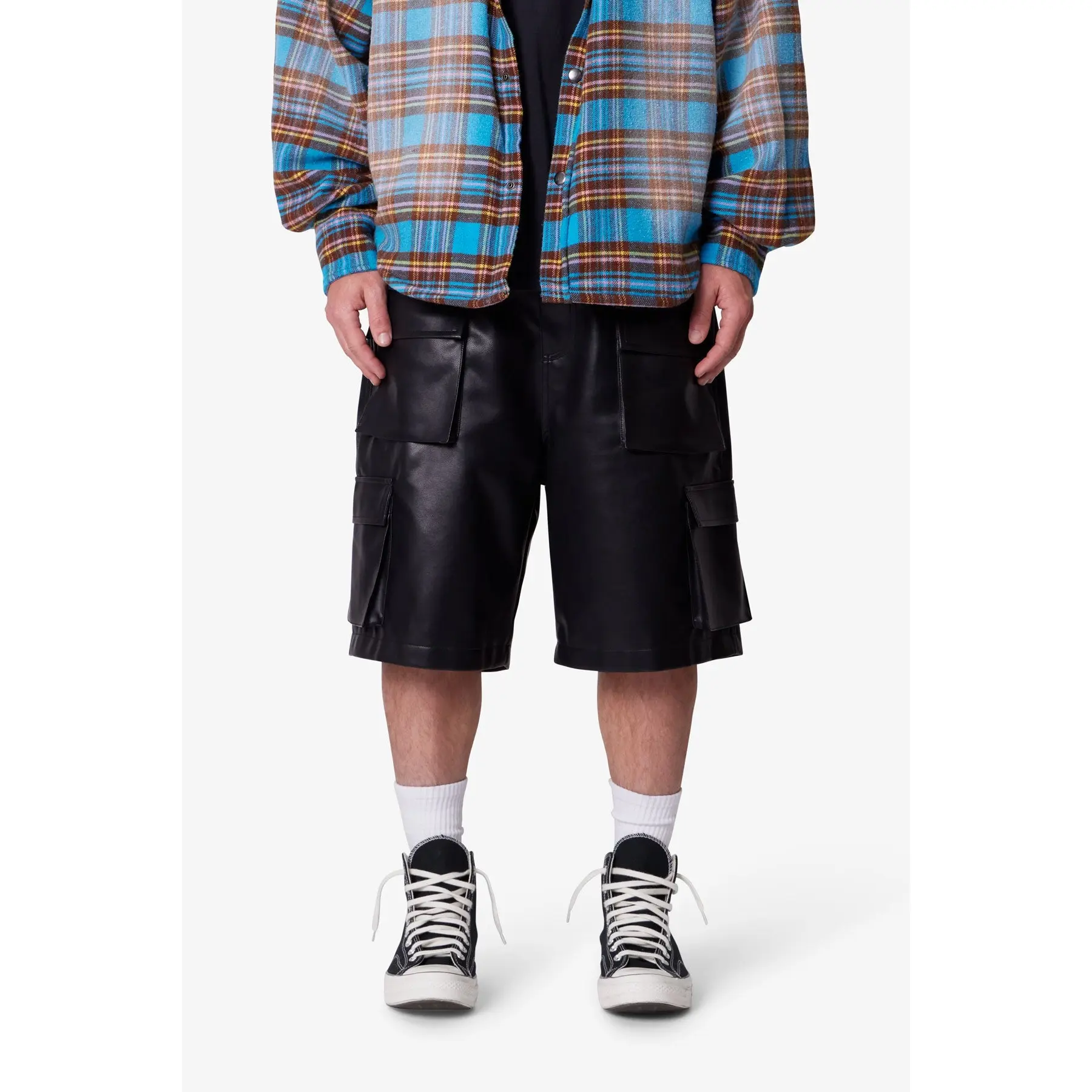 mnml Baggy Leather Cargo Shorts - Black