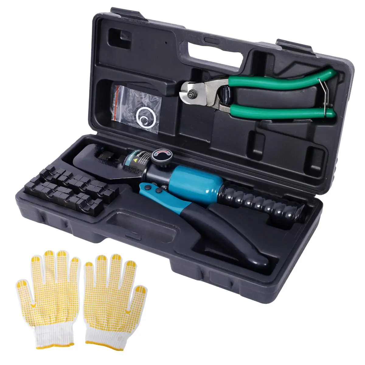 10 Ton Hydraulic Crimping Tool Set with Cable Cutter & 9 Pairs Dies, Portable Wire Crimper for 4-70mm² Copper & Aluminum Wires