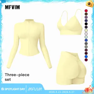 MFVIM Women's Sports Three-Piece Set Impact Compression High Waist Butt Lifting Yoga Pants for Running Yoga Everyday Workouts