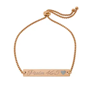 Engravable Adjustable Bar Bracelet — Personalized Name & Heart Charm