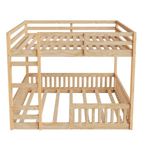 【Bellemave】Full over Full Wood Bunk Bed with Ladder and Guardrails, Natural(Expected Arrival Time: 7.3) 【Bellemave】Full over Full Wood Bunk Bed with Ladder and Guardrails, Natural(Expected Arrival Time: 7.3)