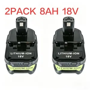 2-PACK,Ryobi replacement battery，Ryobi battery，Power Tool，Heavy Duty，Ryobi ONE+ battery,18V, 8.0AH, large capacity, long battery life, suitable for decoration, cutting, drilling, construction, DIY crafts, and is compatible with PBP,model. high replacement