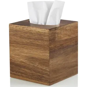 Square Tissue Box Cover - Tissue box holder made of acacia wood, suitable for desktops, nightstands, bathrooms, and offices - Decorative cube tissue box cover for modern farmhouse decor