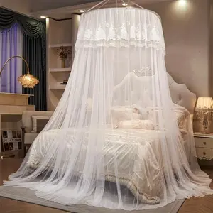 [Romantic Dome Hammock Net] 1pc Elegant Dome Hammock Mosquito Net - Romantic 360° Full Wrap, Easy Installation, Machine Washable, Polyester - Double-Layer Lace Design with Floral Patterns, Free Hooks Included, Available in Purple/White, Pin