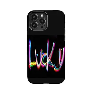 Lucky Pink Cursive Phone Case Black Tough Protective Cover Shockproof Matte for iPhone 17 16 15 14 13 12 11 Pro Max