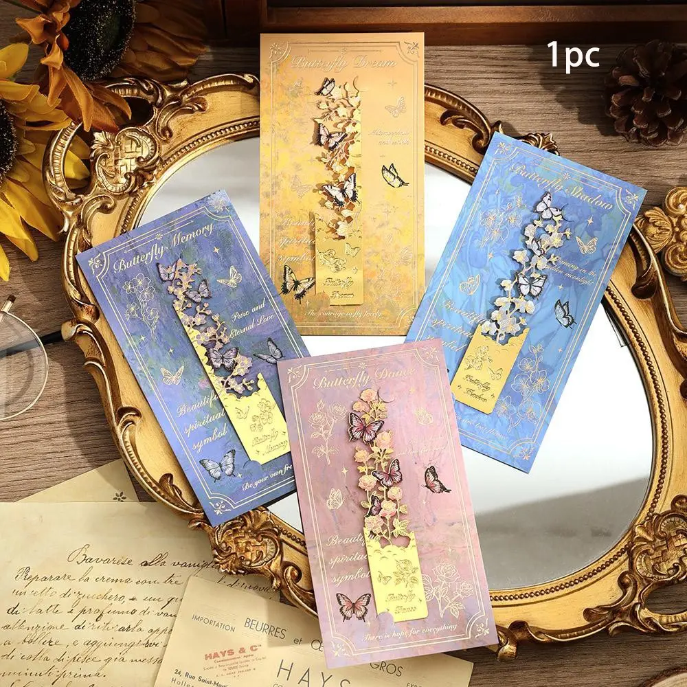 Vintage Metal Bookmark, 1 Count Hollow Out Butterfly Flower Bronzing Bookmark, Stationery Gifts for Book Club Reader Birthday Festival Writers, Book Accessories