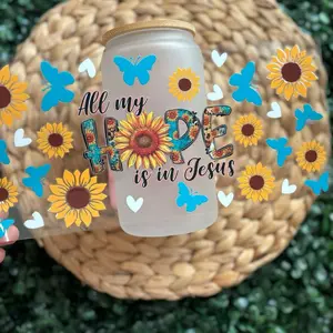 All My Hope in Jesus UVDTF CUP WRAP with Sunflower & Butterfly Design Inspirational Christian Mug Sticker