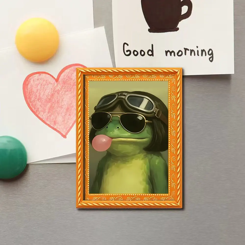 Vintage Oil Painting Style Pilot Frog Refrigerator Magnet, Sunglasses Bubblegum Magnetic Decoration, Funny Kitchen Message Magnet, Fridge Magnet