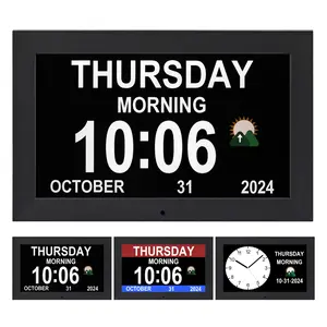 10-inch black dementia clock with date and time display, digital calendar clock, digital alarm clock for the elderly, reminding the elderly to take medicine, Home Decor