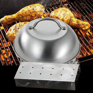 Stainless Steel Barbecue Grill Cover & Smoke Box Set, Barbecue Utensils for Steak, Burger, Barbecue Grill Cover, Kitchen Accessories
